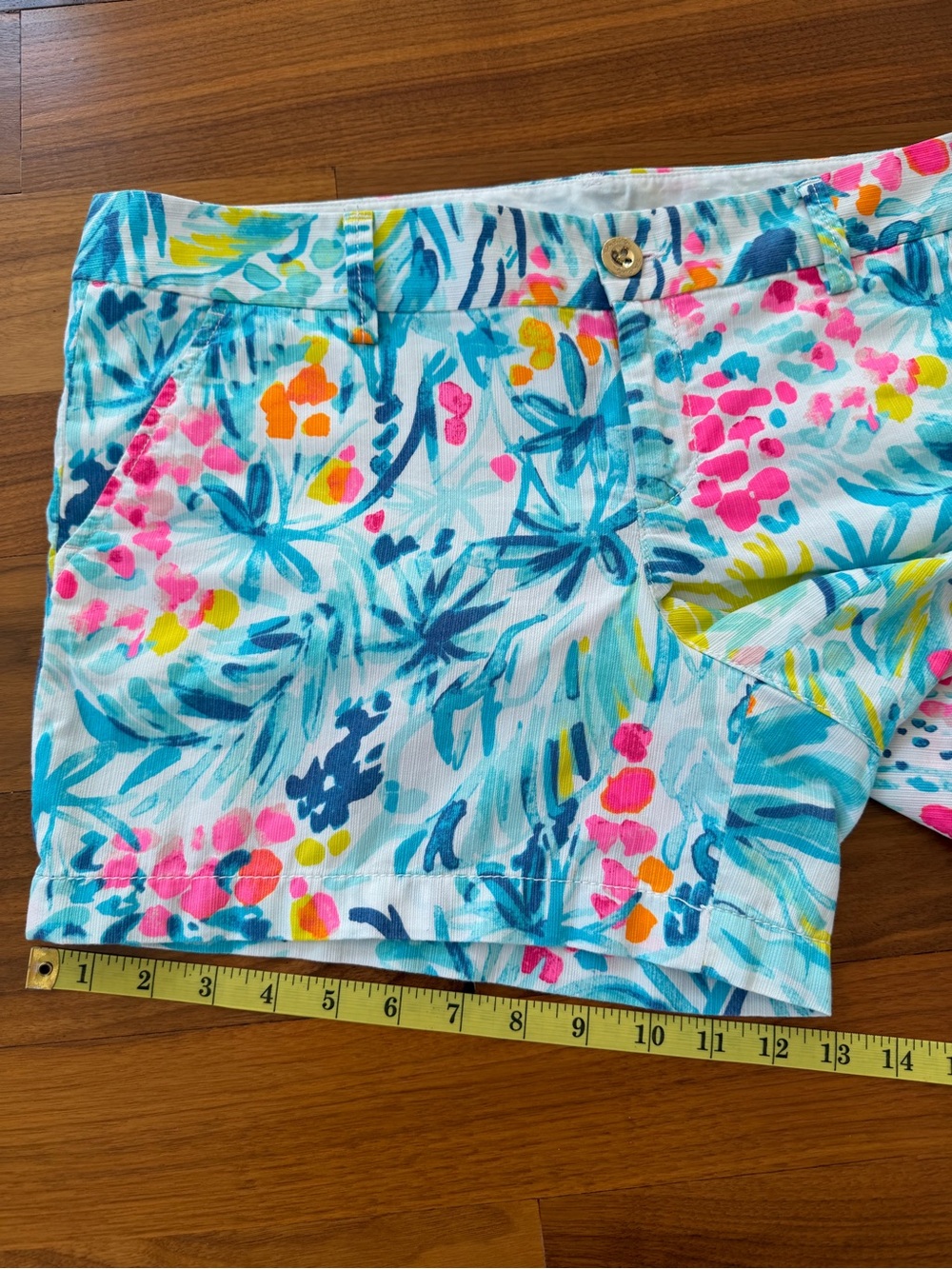 Lilly Pulitzer Women’s Callahan Serene Blue Tippy Top Shorts Sz 12 Tropical Pink - Picture 8 of 15